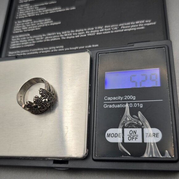 VTG Sterling Silver HAN Marcasite Cat Trio Ring Size 8 Whimsical Feline Design - Picture 11 of 11